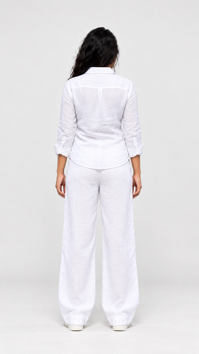 White Linen Co-ord Set for Women – Shirt & Wide-Leg Pants