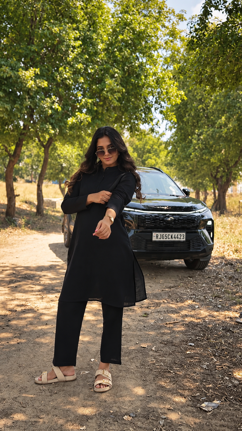 Midnight Black Pathani-Style Shirt Kurta
