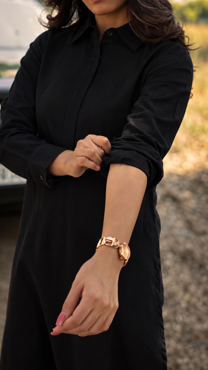 Midnight Black Pathani-Style Shirt Kurta