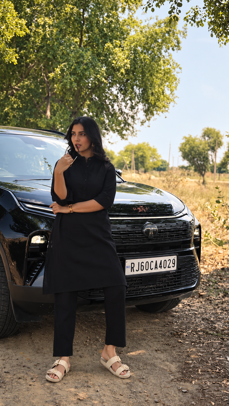 Midnight Black Pathani-Style Shirt Kurta