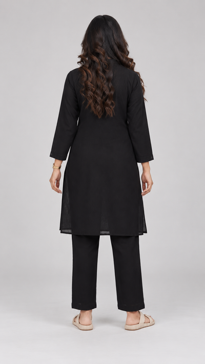 Midnight Black Pathani-Style Shirt Kurta