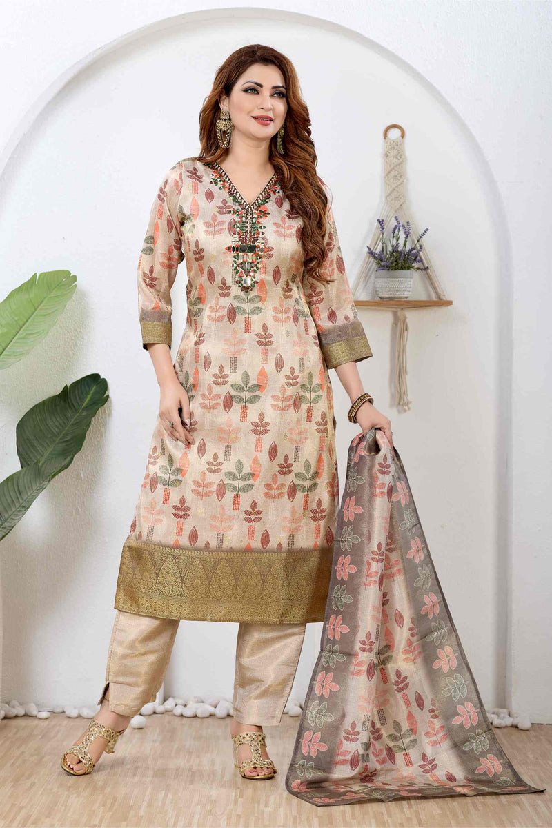Gulnaar Festive Gold Printed Kurta Set with Dupatta