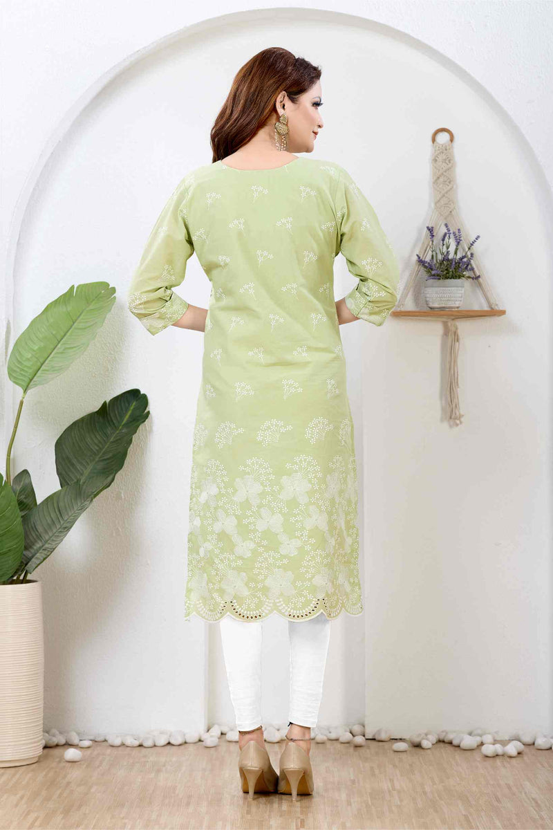 Lime Sorbet & Ivory Floral Artisan Straight Kurti