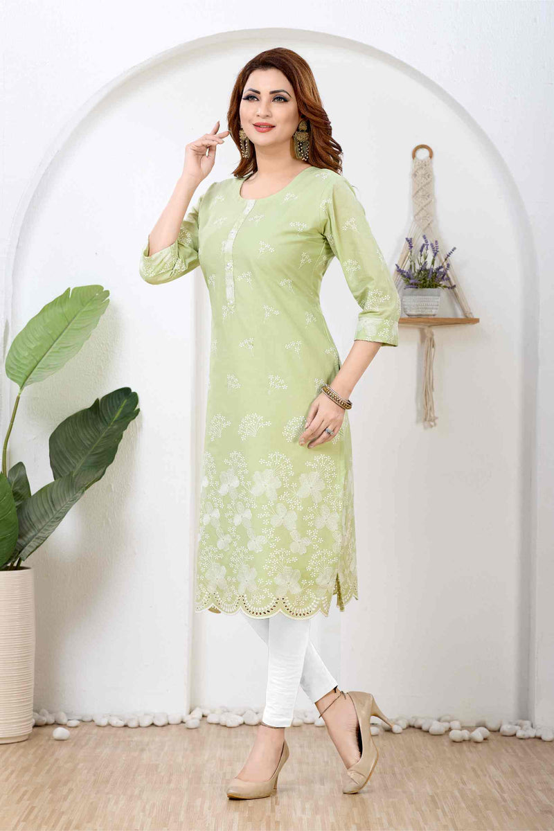 Lime Sorbet & Ivory Floral Artisan Straight Kurti