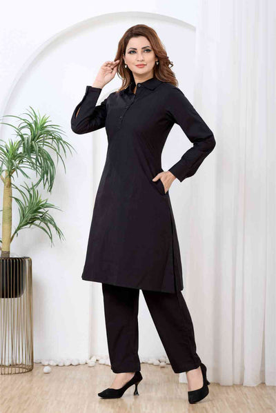 Midnight Black Pathani-Style Shirt Kurta
