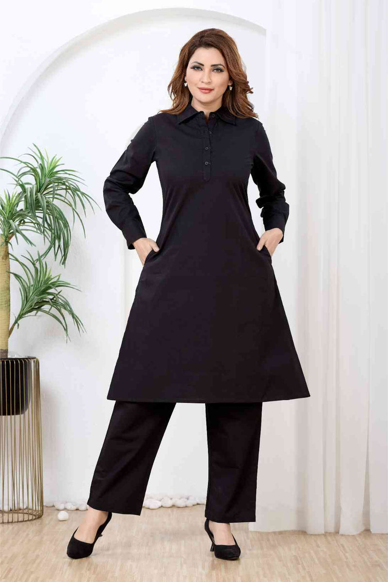 Midnight Black Pathani-Style Shirt Kurta