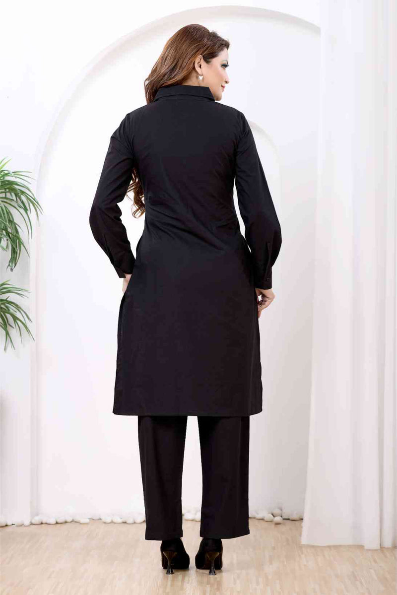 Midnight Black Pathani-Style Shirt Kurta