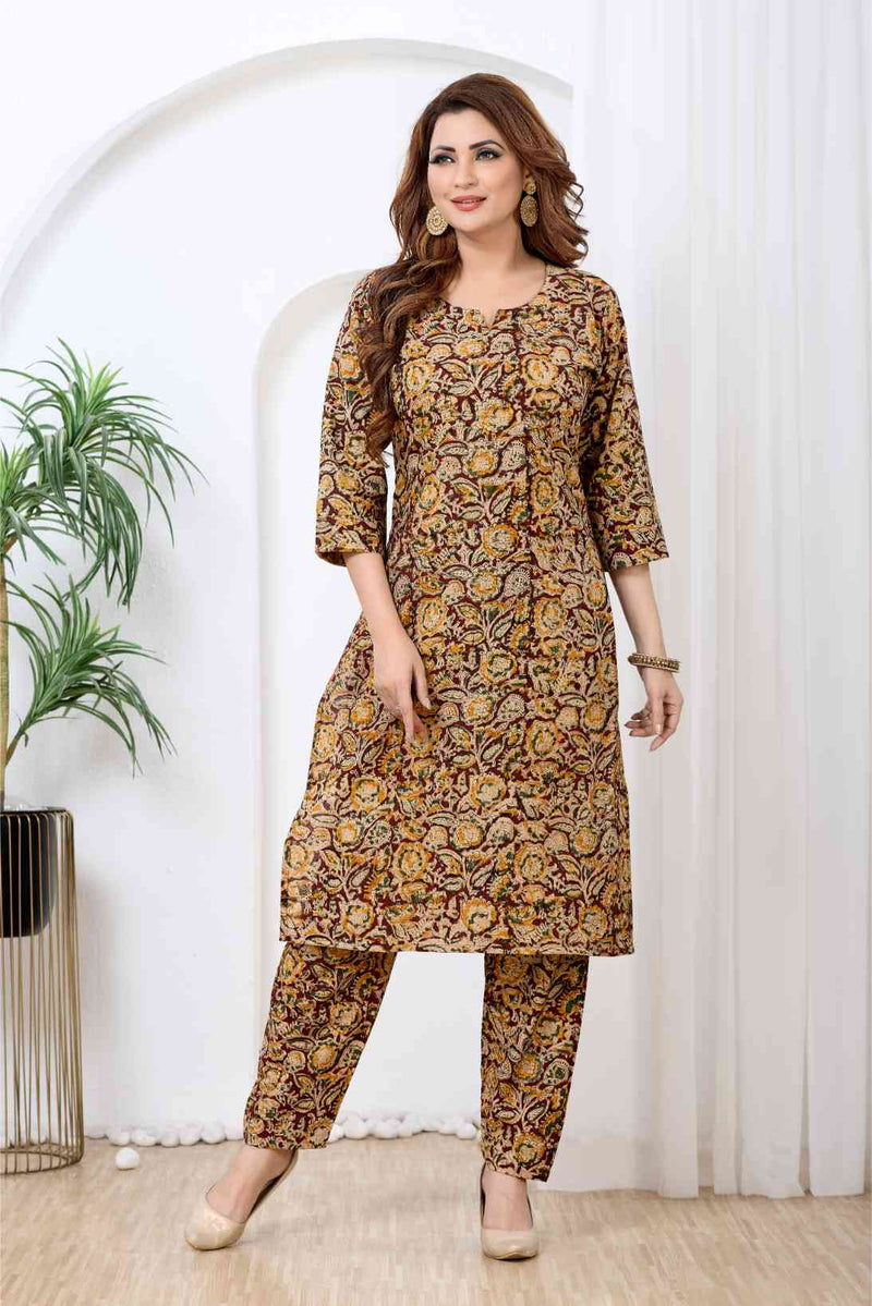 Mustard & Maroon Kalamkari Print