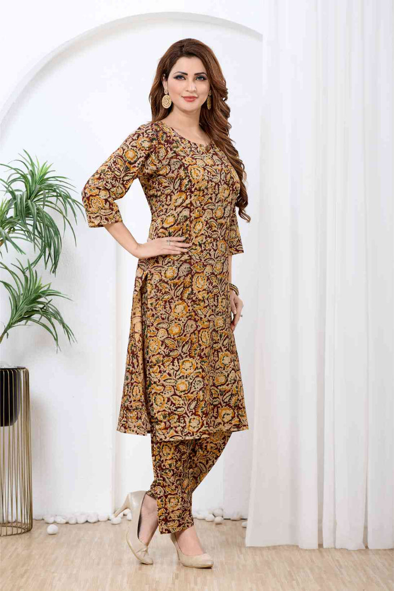 Mustard & Maroon Kalamkari Print