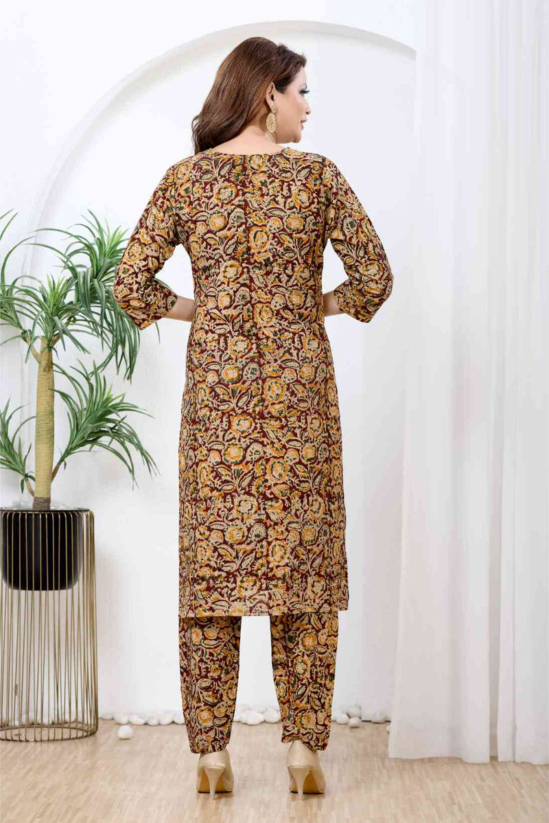 Mustard & Maroon Kalamkari Print