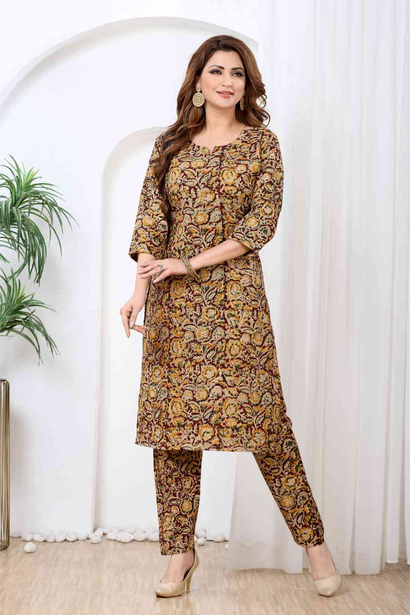 Mustard & Maroon Kalamkari Print