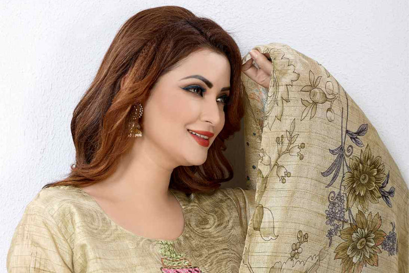 Textured Gold & Multi-Color Floral A-Line Kurta Set