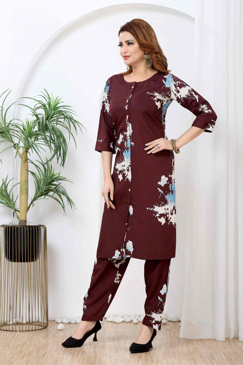 Zaraya Arté Wine Fusion Co-ord Set