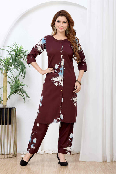Zaraya Arté Wine Fusion Co-ord Set